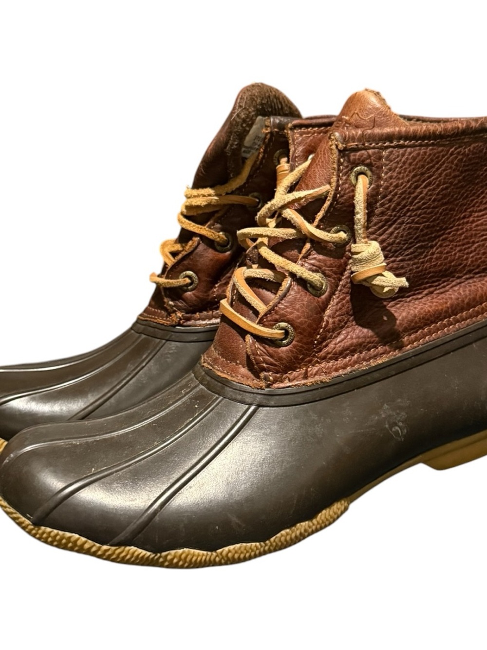 Sperry Saltwater Women's Lace Up Duck Boots tan/Dark Brown Size US 7